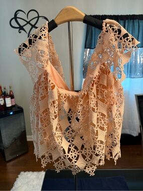 Banjul Peach Crochet Lace Crop Top